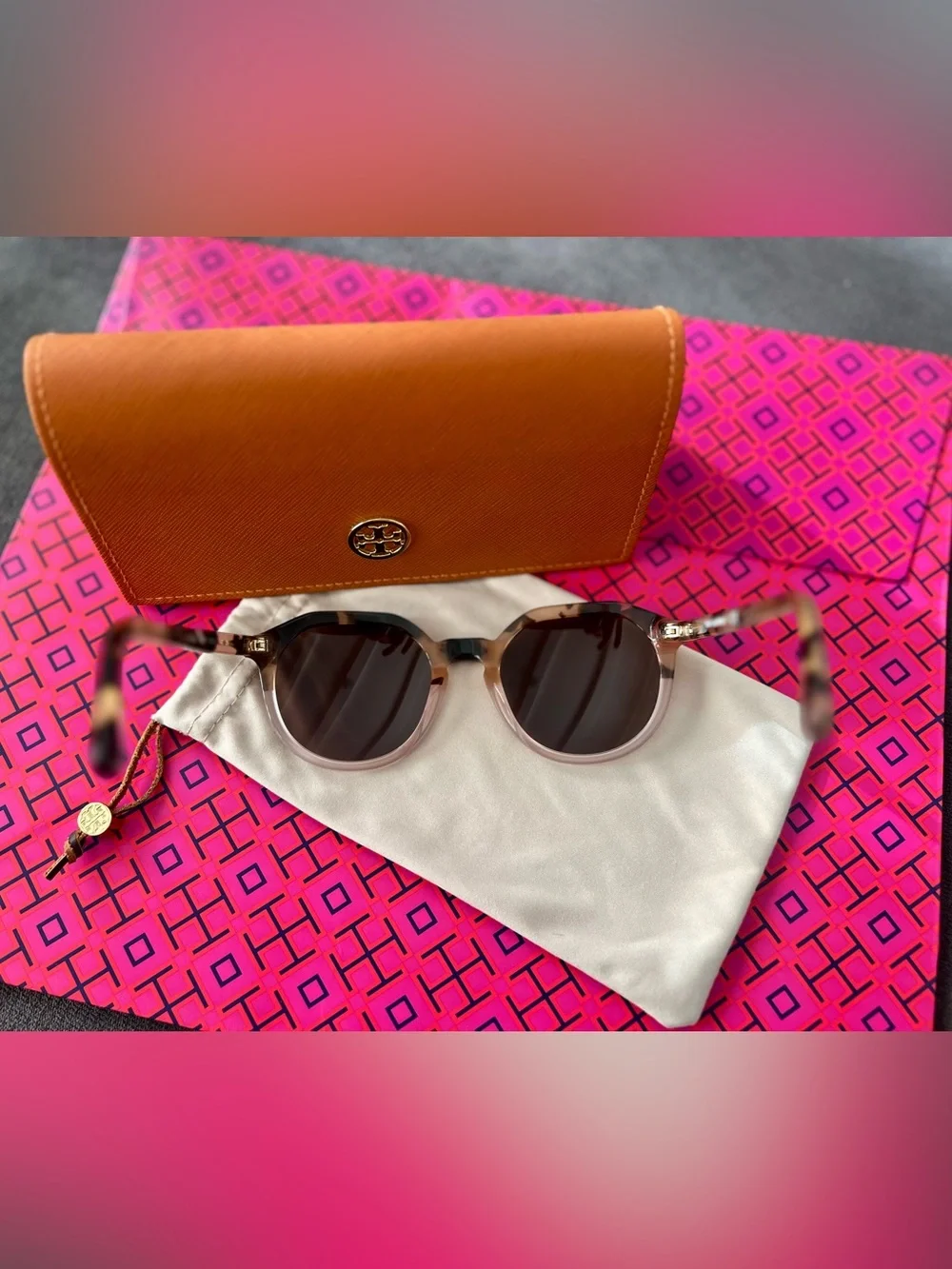 Tory Burch Classic Round/Cat-Eye Hybrid Style Sunglasses